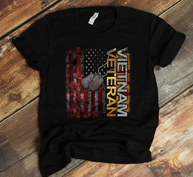 Classic Unisex T-Shirt Vietnam Veteran American Flag With Dog Tag Printed Red White Blue Design Patriotic Shirt