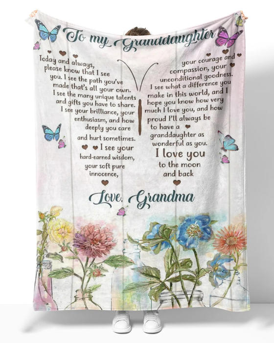 Personalized Blanket To My Granddaughter Colorful Flower & Butterfly Quotes Design Blanket Custom Name