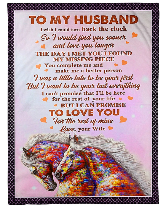 Personalized Blanket To My Husband The Day I Met You Watercolor Horse Printed Custom Name Valentine Blankets