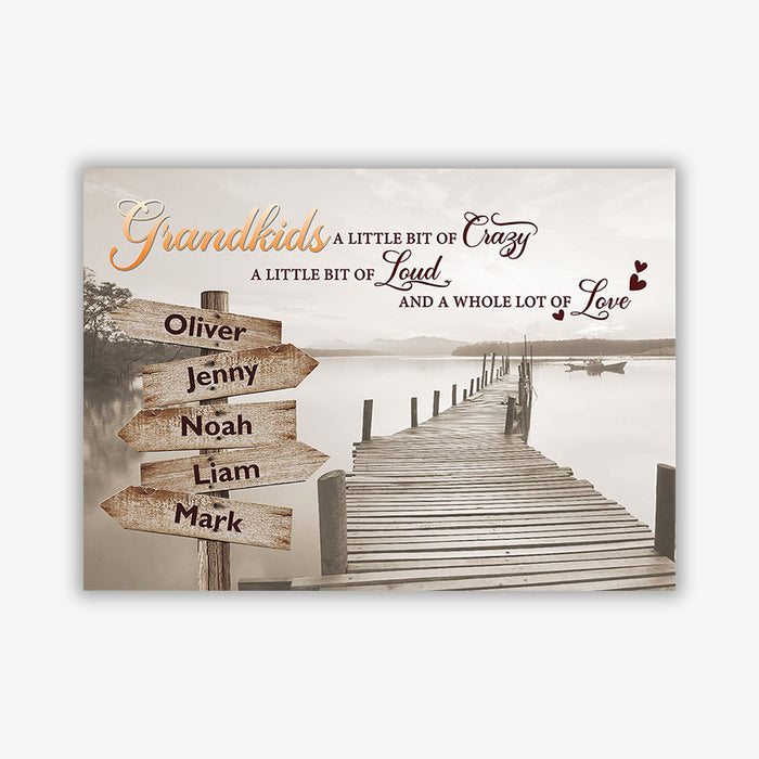Personalized Matte Canvas For Grandma From Grandkids Lake Dock Street Sign Custom Grandkids Name Canvas Poster