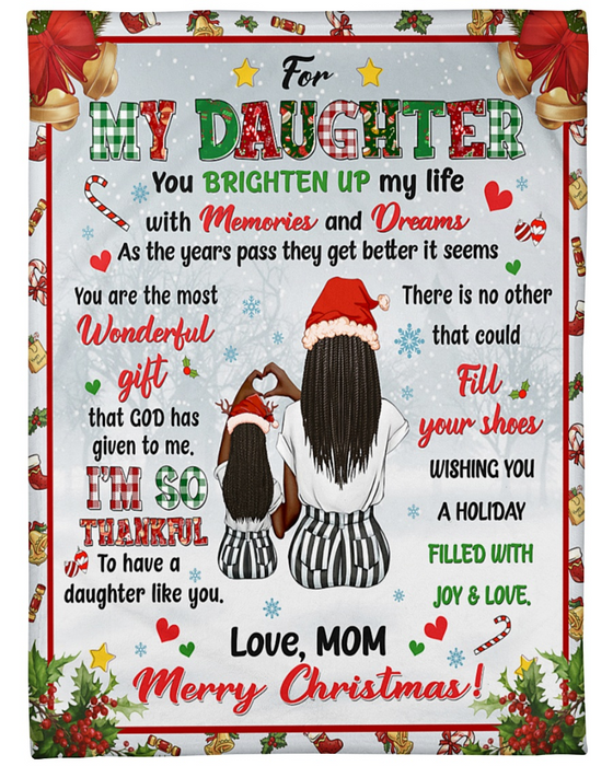 Personalized Blanket For Daughter From Mom You Brighten Up My Life With Memories Print Black Women & Baby Xmas Design