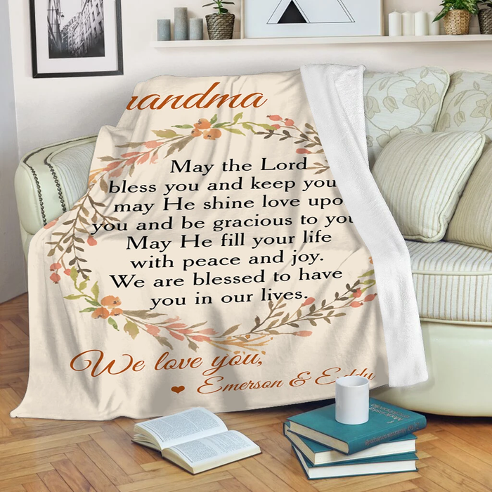 Personalized Fleece Blanket For Grandma From Grandchildren We Love You Florals Frame Sherpa Blanket Custom Names