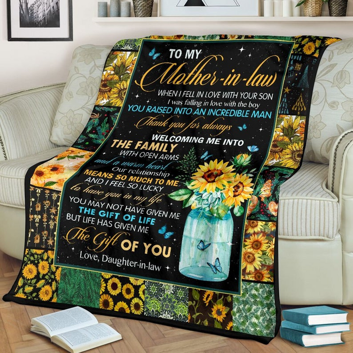 Personalized Sherpa Blanket To My Mother In Law When I Feel In Love Your Son Sunflower Blankets Customized Name