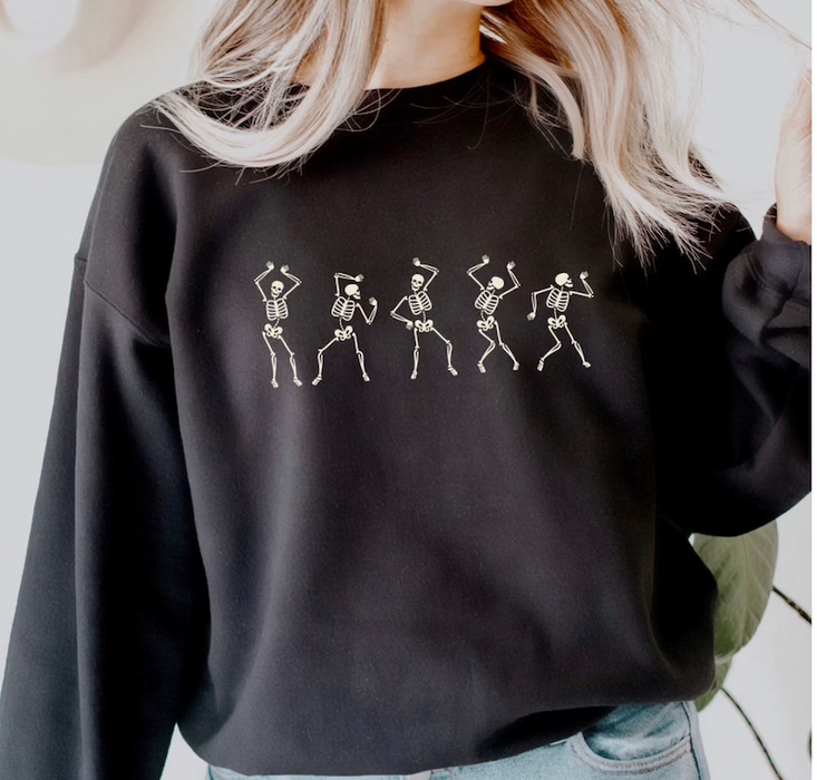 Classic Sweatshirt For Women Happy Halloween Design Dancing Skeleton Shirt Funny Halloween Shirt Skeleton Shirt