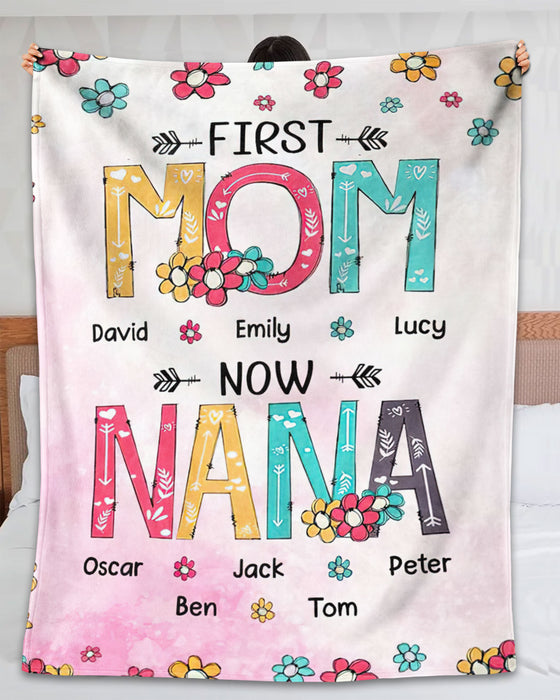 Personalized To My Grandma Blanket From Grandkids First Mom Now Nana Cute Floral Printed Custom Name Gifts For Christmas