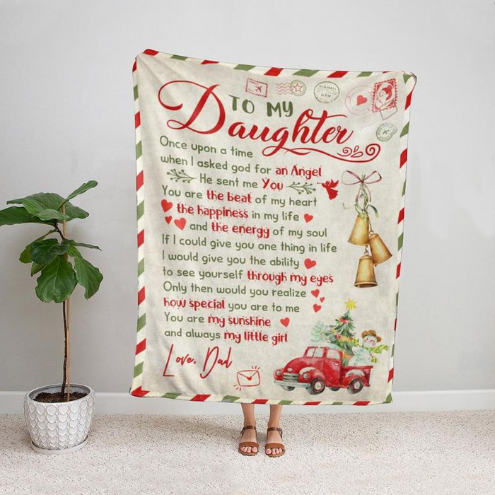 Personalized To My Daughter Blanket Christmas Decor Printed Once Upon A Time When I Asked God For An Angel Xmas Blankets