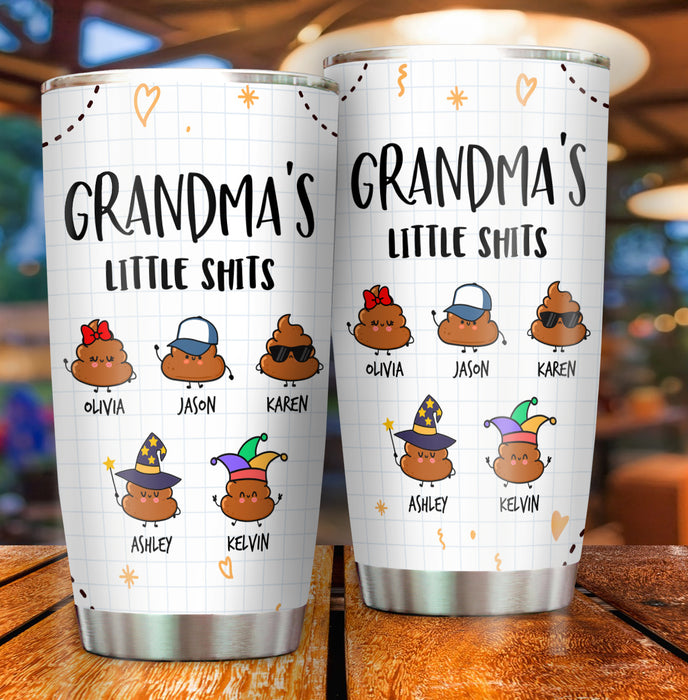 Personalized Tumbler For Grandma From Grandkid Grandma's Little Shits Note Background Custom Name 20oz Mothers Day Gifts