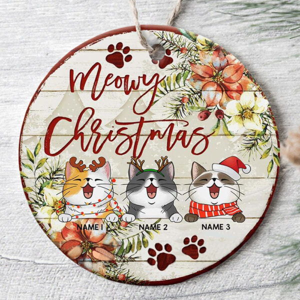 Personalized Ornament For Cat Owners Flowers Wooden Meowy Paws Printed Custom Name Tree Hanging Gifts For Christmas