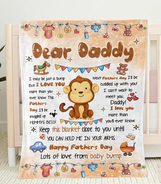 Personalized Blanket To My Dad From Baby Bump Happy Father's Day Cute Funny Baby Monkey Print Custom Name