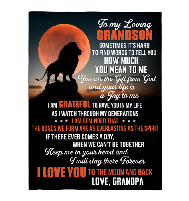 Personalized To My Grandson Blanket From Grandparents Lion I Love You To The Moon & Back Custom Name Gifts For Christmas