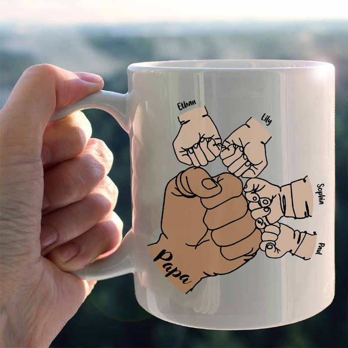 Personalized Ceramic Coffee Mug For Grandpa Fist Bump Design Custom Grandkids Name 11 15oz Father's Day Cup