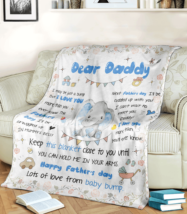 Personalized Blanket To My Dad From Baby Boy Elephant Printed Cartoon Design Custom Name Father'S Day Blanket