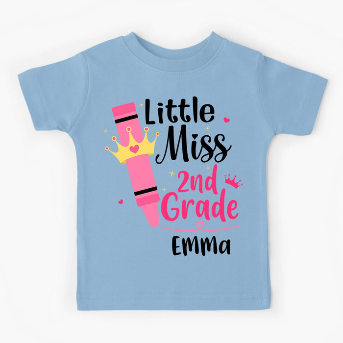 Personalized T-Shirt For Kids Little Miss 2nd Grade Pencil Print Custom Name & Grade Level Back To School Outfit