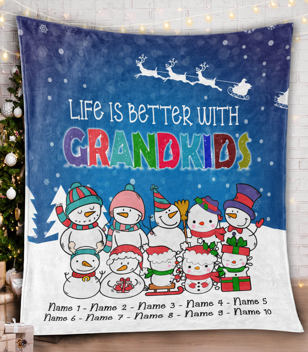 Personalized To My Grandma Blanket From Grandchild Reindeer Cute Snowmen Snowflake Custom Name Gifts For Christmas