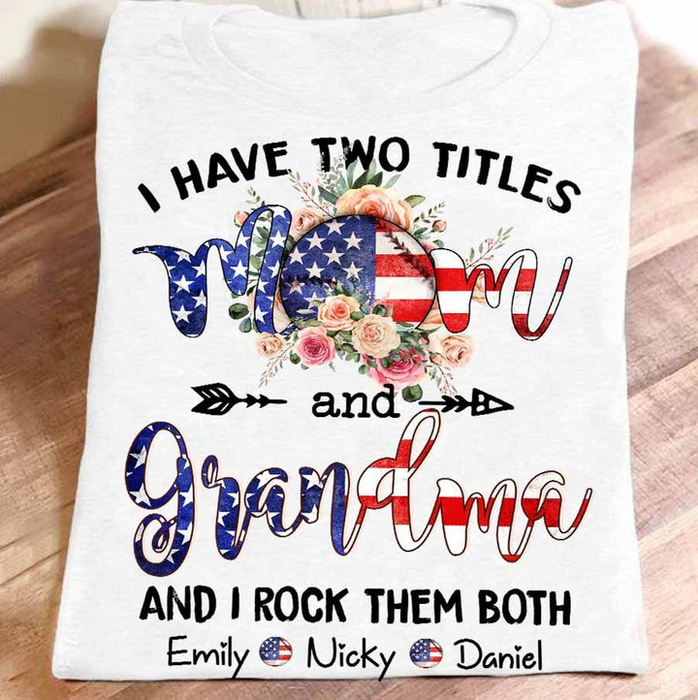 Personalized T-Shirt For Grandma Flower & Arrow Print With USA Flag Design Custom Grandkids Name 4th July Day Shirt