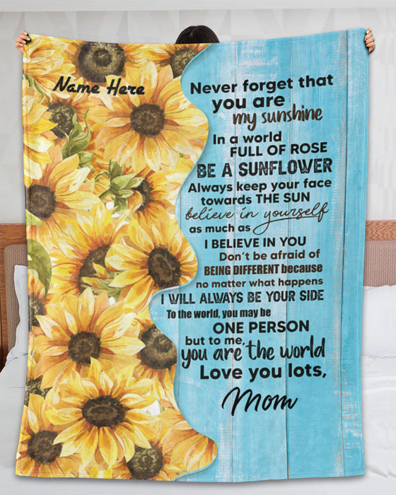 Personalized Blanket To My Son Daughter From Mom Sunflower Printed Rustic Design Wooden Background Custom Name