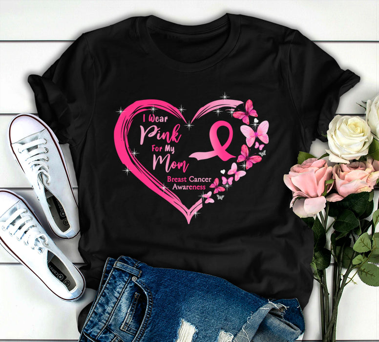 Personalized Breast Cancer Awareness T-Shirt For Girl Women Butterflies Pink Heart Ribbon Shirt For Cancer Support