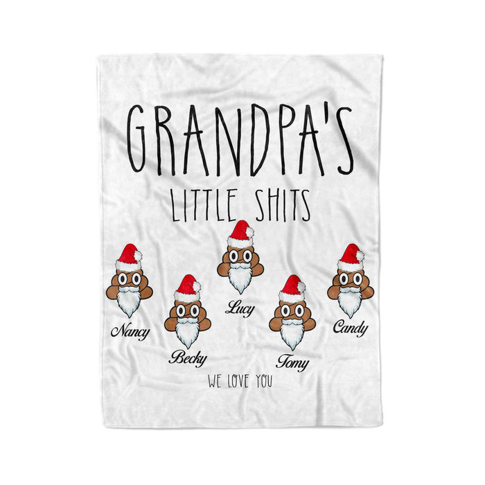 Personalized Blanket Gifts For Grandfather From Grandchildren Papa's Little Shits Santa's Hat Custom Name For Christmas