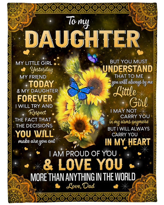 Personalized Blanket To My Daughter From Dad My Little Girl Sunflower & Butterfly Galaxy Background Custom Name