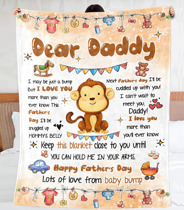 Personalized Blanket To My Dad From Baby Bump Happy Father's Day Cute Funny Baby Monkey Print Custom Name