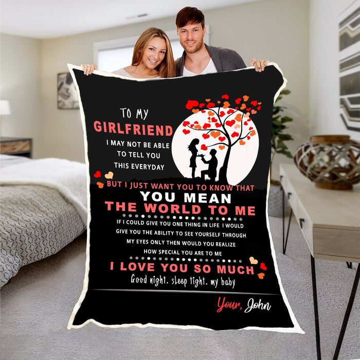 Personalized To My Girlfriend Blanket From Boyfriend You Mean The World To Me Couple Proposing Under The Moon Printed