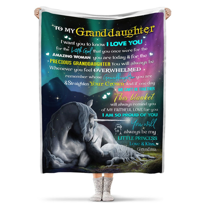 Personalized To My Granddaughter Blanket From Grandma Whenever You Feel Overwhelmed Old Unicorn & Baby Unicorn Printed