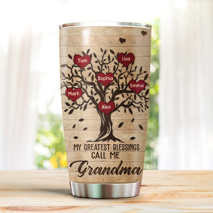Personalized Tumbler Gifts For Grandma My Blessings Call Me Wooden Tree Vintage Custom Grandkids Name For Birthday