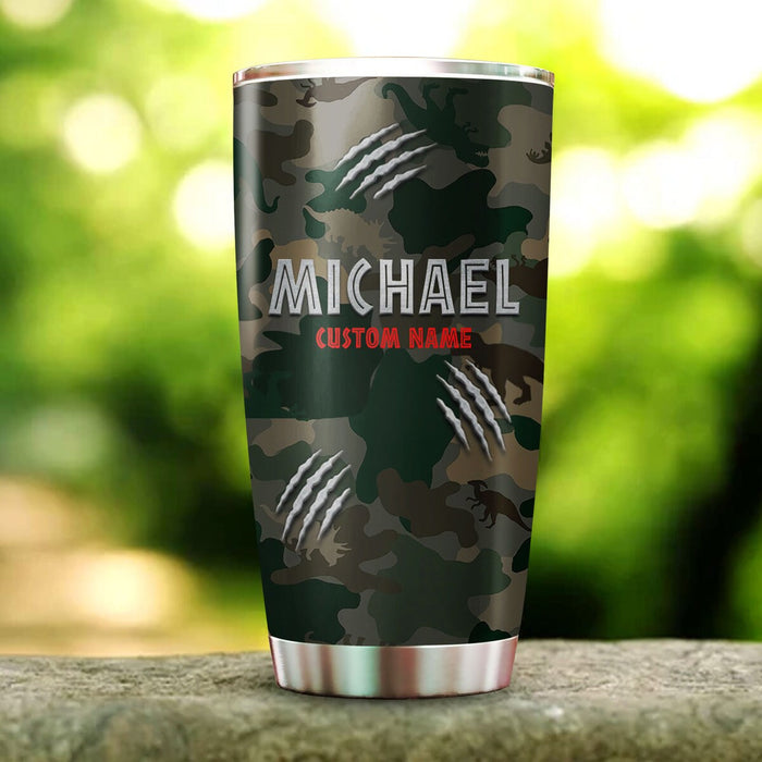 Personalized To My Dad Tumbler From Son Daughter Camouflage Dinosaur Daddysaurus Custom Name 20oz Travel Cup Gifts