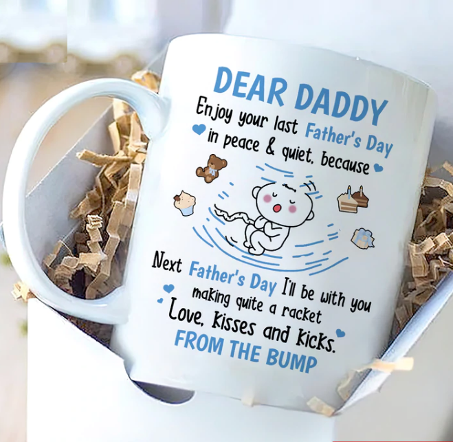 Personalized White Ceramic Coffee Mug For New Dad Last Quite Father's Day Cute Baby Bump Custom Baby's Name 11 15oz Cup
