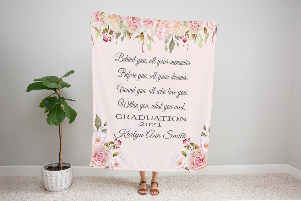 Personalized Graduation Blanket For Women Before You All Your Dreams Flower Printed High School College Graduation 2022