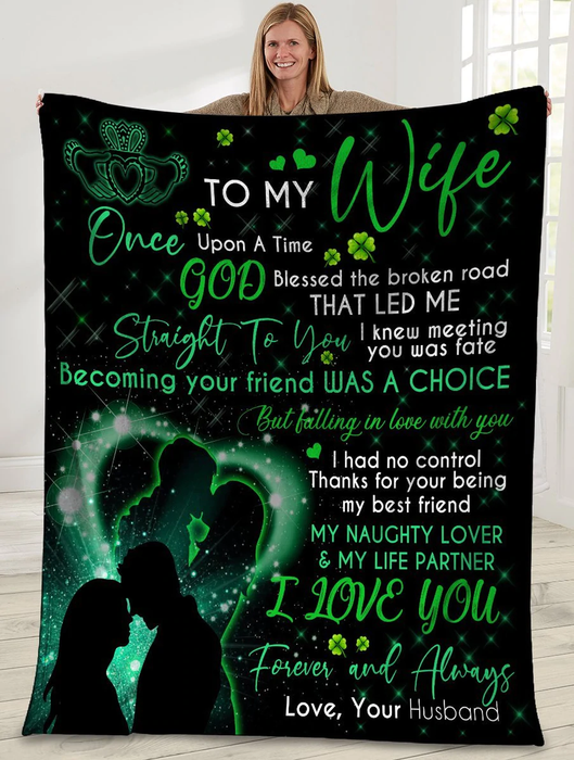 Personalized Blanket To My Wife From Husband Couple Print Galaxy Background Custom Name St Patrick's Day Blanket