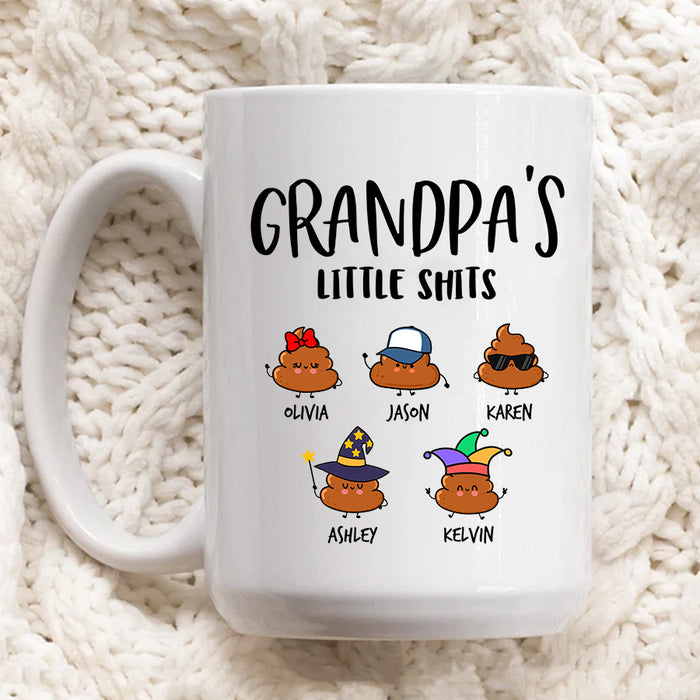 Personalized Coffee Mug For Grandpa From Grandkids Grandpa's Little Shits Note Background Custom Names Fathers Day Gifts
