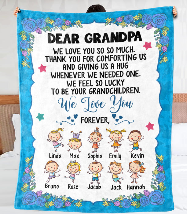 Personalized Blanket To My Grandpa From Grandkid Thank You For Comforting Flower & Cute Kid Custom Grandkids Name