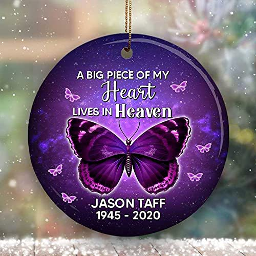 Personalized Memorial Ornament For Loved One In Heaven Butterflies Heart Lives In Heaven Custom Name Condolence Gifts