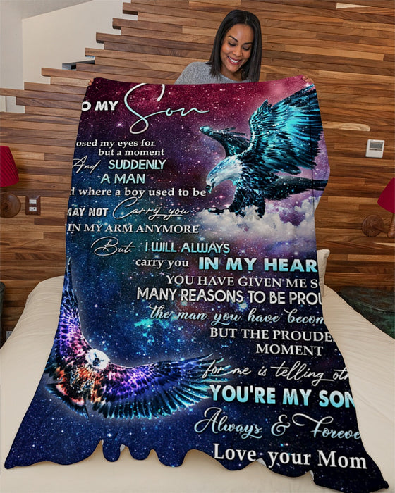 Personalized To My Son Blanket From Mom Dad Custom Name Fly Eagle Carry You In My Arm Gifts For Christmas