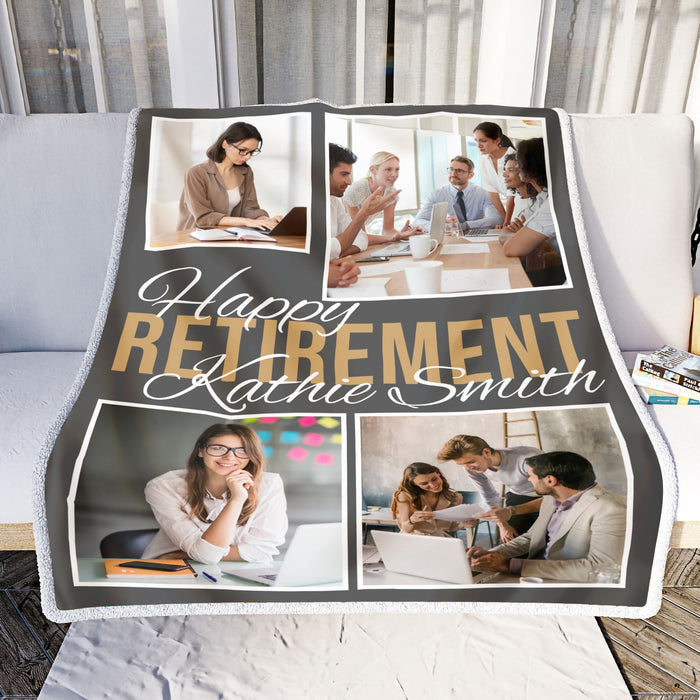 Personalized Retirement Blanket For Colleague Grey Office Retired Custom Name & Photo Retired Gifts For Men Women