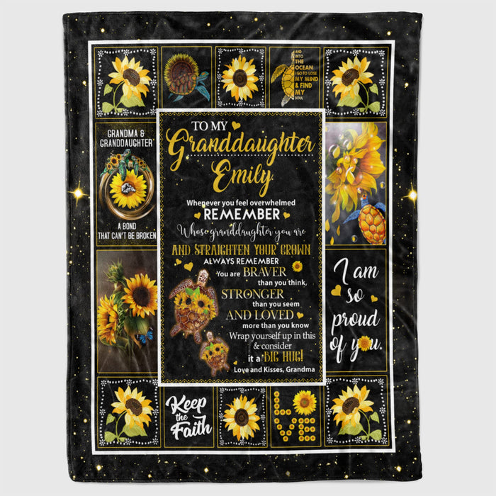 Personalized To My Granddaughter Blanket From Grandma Whenever You Feel Overwhelmed Turtle & Sunflower Printed