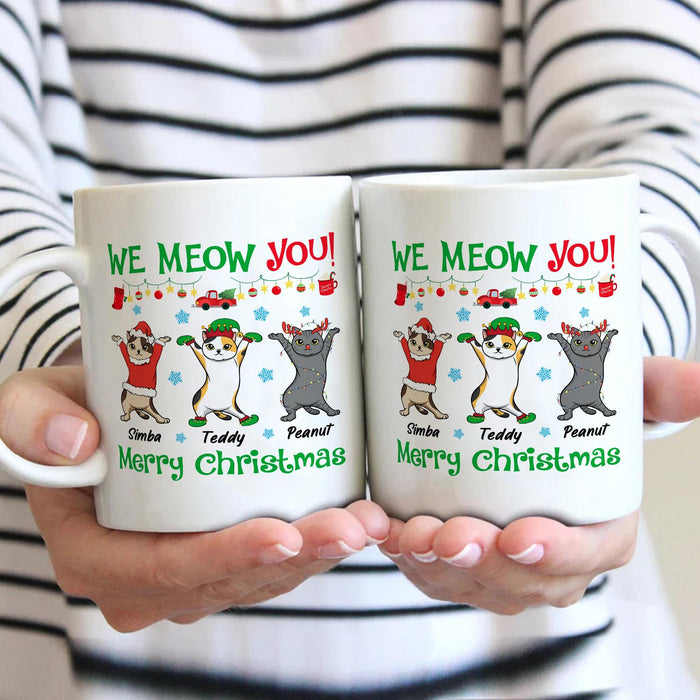 Personalized Coffee Mug Gifts For Cat Owners We Meow You Funny Snowflakes Custom Name White Cup For Christmas