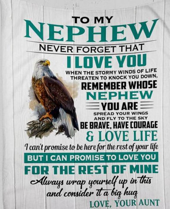 Personalized To My Nephew Blanket From Aunt Never Forget That I Love You Cool Eagle Printed Fleece Blanket
