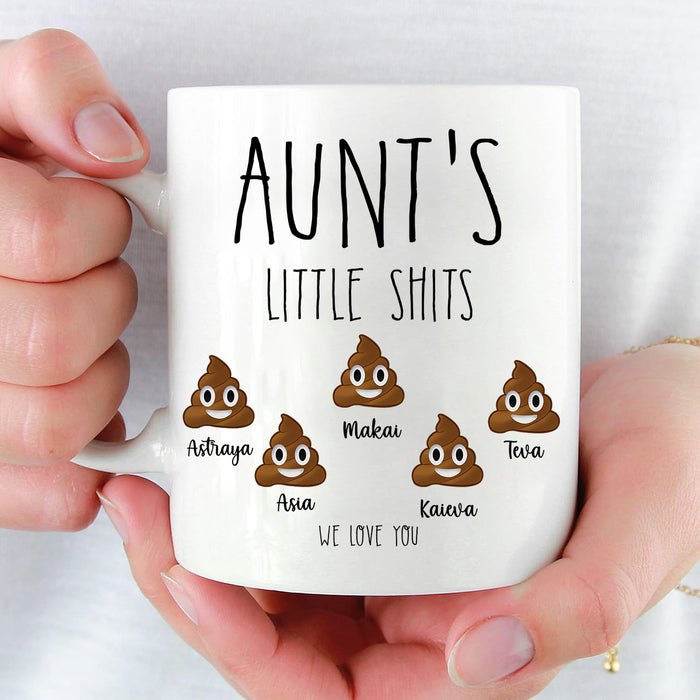 Personalized Coffee Mug Aunt's Little Shits We Love You Custom Kids Name 11oz 15oz Ceramic Mug