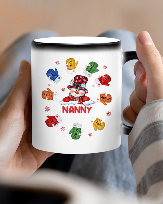 Personalized Coffee Mug Gifts For Grandma Snowman Xmas Nanny Colorful Gloves Custom Grandkids Name Christmas White Cup