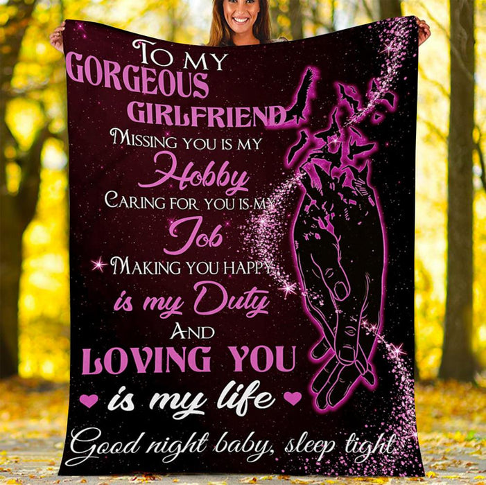 Personalized To My Girlfriend Blanket From Boyfriend Caring For You Is My Job Hand In Hand Custom Name Birthday Gifts