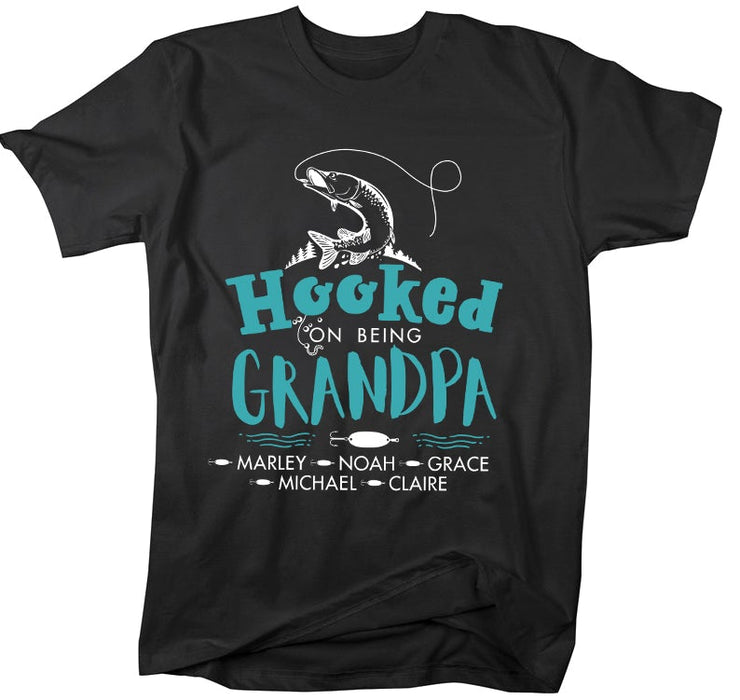 Personalized T-Shirt For Fishing Lovers Hooked On Being Grandpa Big Fish Printed Custom Grandkids Name