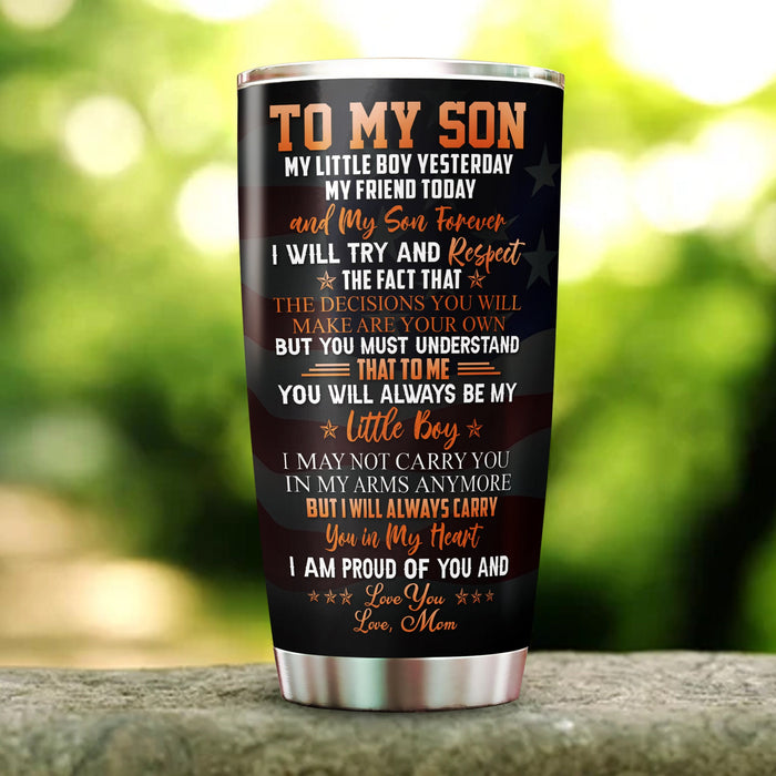 Personalized To My Son Tumbler From Mom Dad Eagle I Will Try And Respect Custom Name Travel Cup Gifts For Graduation