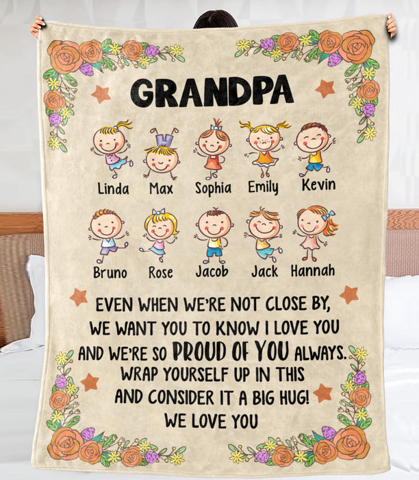 Personalized Blanket To My Grandpa From Grandkid We Squeezed It Really Tight Flower Printed Custom Grandkids Name