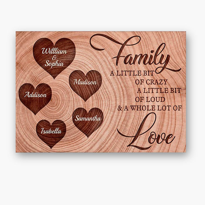 Personalized Wall Art Canvas For Family Little Bit Of Crazy Wooden Style Hearts Poster Print Custom Multi Name