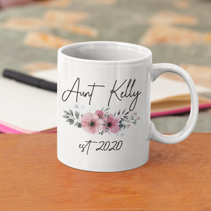 Personalized Coffee Mug For Auntie From Niece Nephew Pink Florals Funny Cute Custom Name Gifts For Christmas
