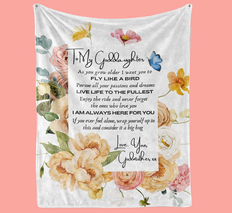 Personalized To My Goddaughter Blanket From Godmother Flower Butterflies Always Here For You Custom Name Christmas Gifts