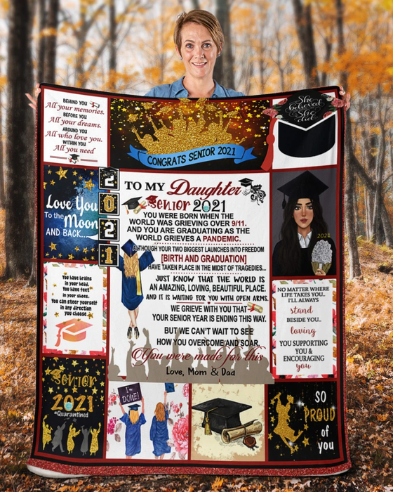 Personalized Graduation Blanket To My Daughter From Mom & Dad Congrats Senior 2022 Quarantined Graduate Blanket