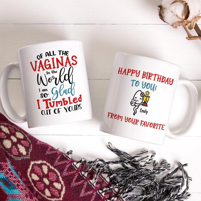 Personalized Ceramic Coffee Mug Happy Birthday For Mom So Glad I Tumbled Funny Sperm Custom Name 11 15oz Cup